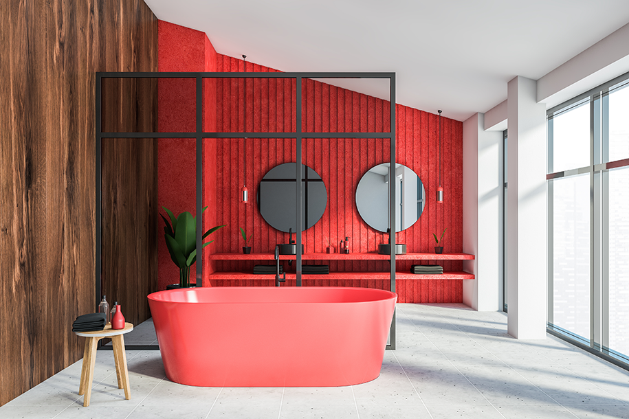salle de bain rouge